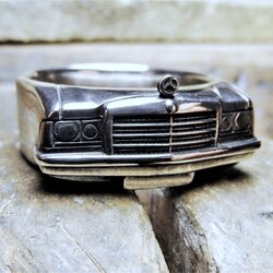 Handgearbeiteter 925 Silberring im Stil klassischer Mercedes-Benz Front – eleganter Auto-Schmuck, auch in Gold möglich