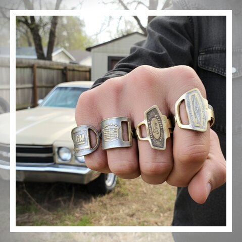 Upcycling-Ring aus einem originalen Vintage-Autoschlüssel, Messing mit Patina