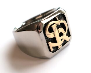 Massiver Herren-Siegelring in Bicolor-Optik aus 750er Gelbgold und Weißgold, ohne Gravur, hochglänzend