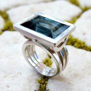 Designer Ring Silber 925 Turmalin rechteckig blau grün modern Statement Schmuck architektonisch