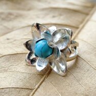 Ring Lotusblüte Silber 925 Türkis Perle Kugel Blume floral Damenring Boho Schmuck Naturdesign