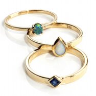 Vorsteckringe Gold 585 Set Opal weiß Tropfen schwarz rund Turmalin blau Raute Stacking Ringe zart